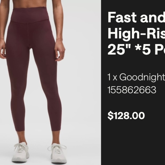 Lululemon fast and free 25'' high rise legging in goodnight plum, size 4 - Picture 1 of 3
